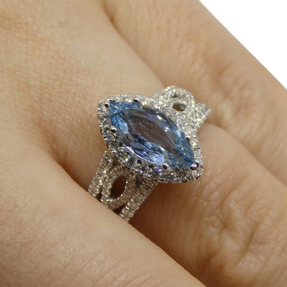 1.29ct Aquamarine, Diamond Engagement/Statement Ring in 18K White Gold - Skyjems Wholesale Gemstones