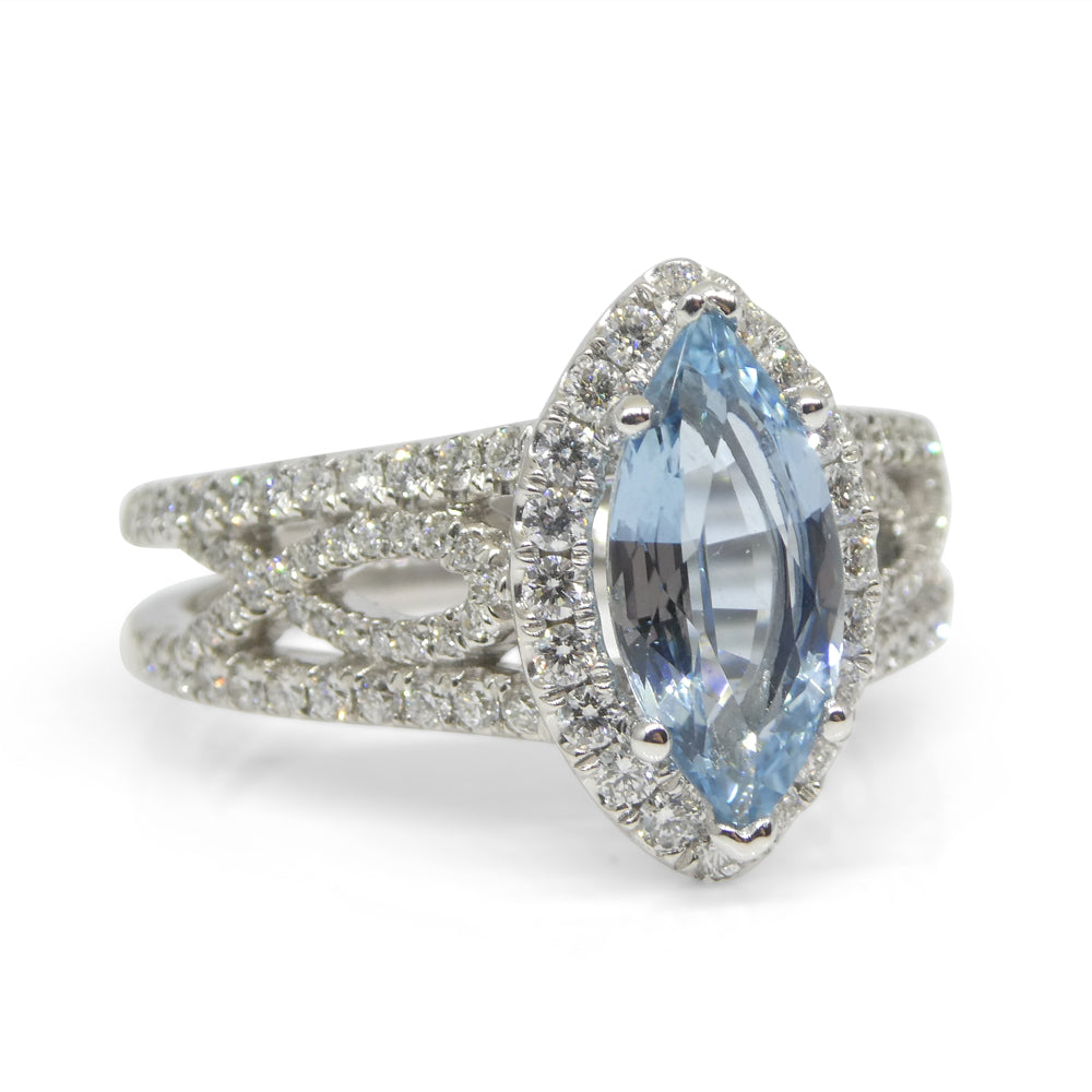 1.29ct Aquamarine, Diamond Engagement/Statement Ring in 18K White Gold - Skyjems Wholesale Gemstones