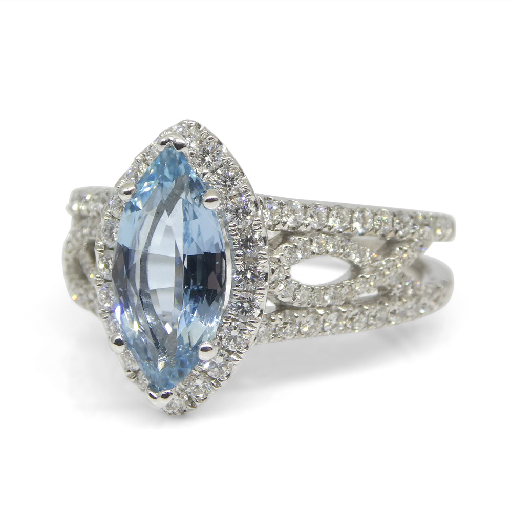 1.29ct Aquamarine, Diamond Engagement/Statement Ring in 18K White Gold - Skyjems Wholesale Gemstones