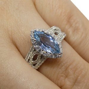 1.29ct Aquamarine, Diamond Engagement/Statement Ring in 18K White Gold - Skyjems Wholesale Gemstones