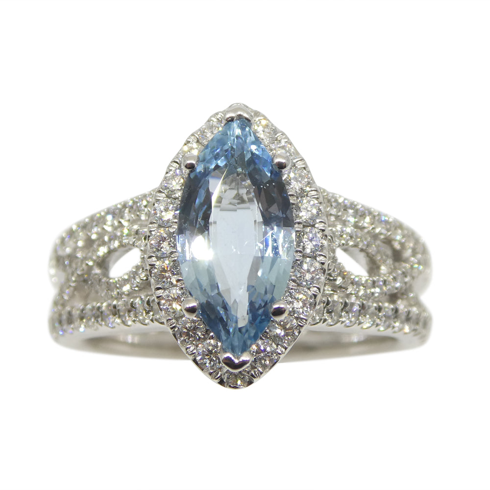 1.29ct Aquamarine, Diamond Engagement/Statement Ring in 18K White Gold - Skyjems Wholesale Gemstones