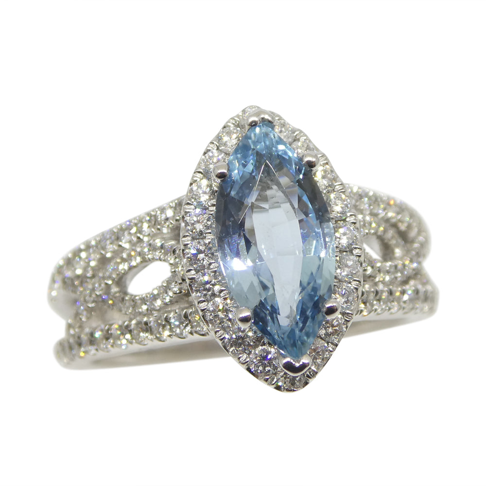 1.29ct Aquamarine, Diamond Engagement/Statement Ring in 18K White Gold - Skyjems Wholesale Gemstones