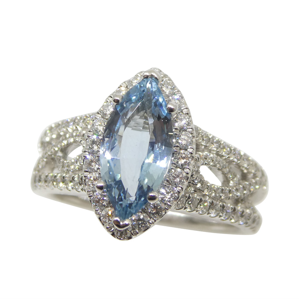 1.29ct Aquamarine, Diamond Engagement/Statement Ring in 18K White Gold - Skyjems Wholesale Gemstones