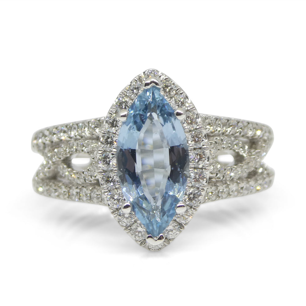 1.29ct Aquamarine, Diamond Engagement/Statement Ring in 18K White Gold - Skyjems Wholesale Gemstones