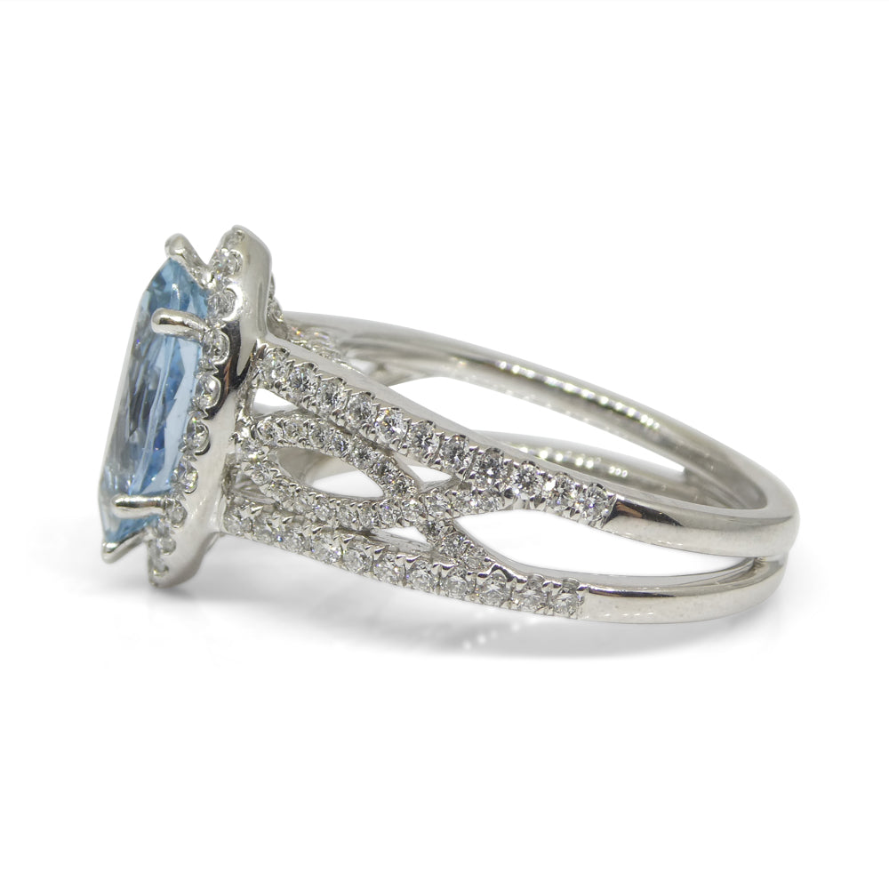 1.29ct Aquamarine, Diamond Engagement/Statement Ring in 18K White Gold - Skyjems Wholesale Gemstones