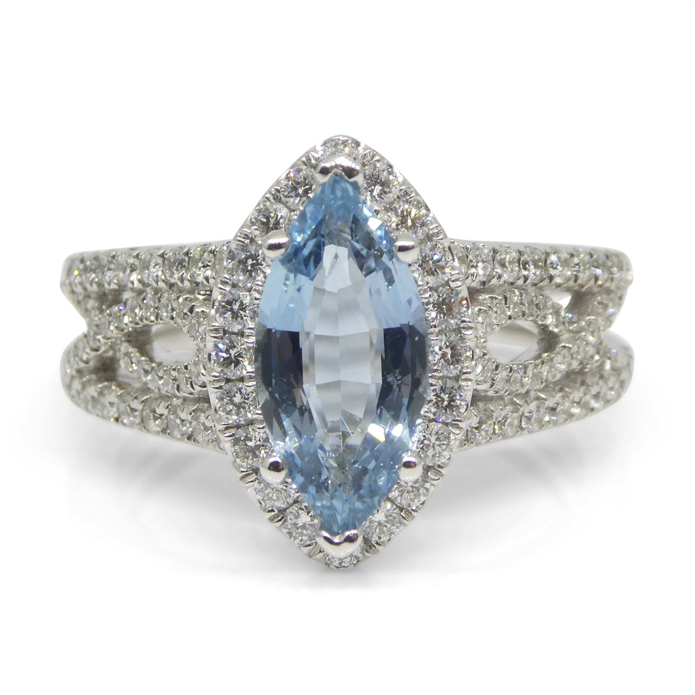 1.29ct Aquamarine, Diamond Engagement/Statement Ring in 18K White Gold - Skyjems Wholesale Gemstones