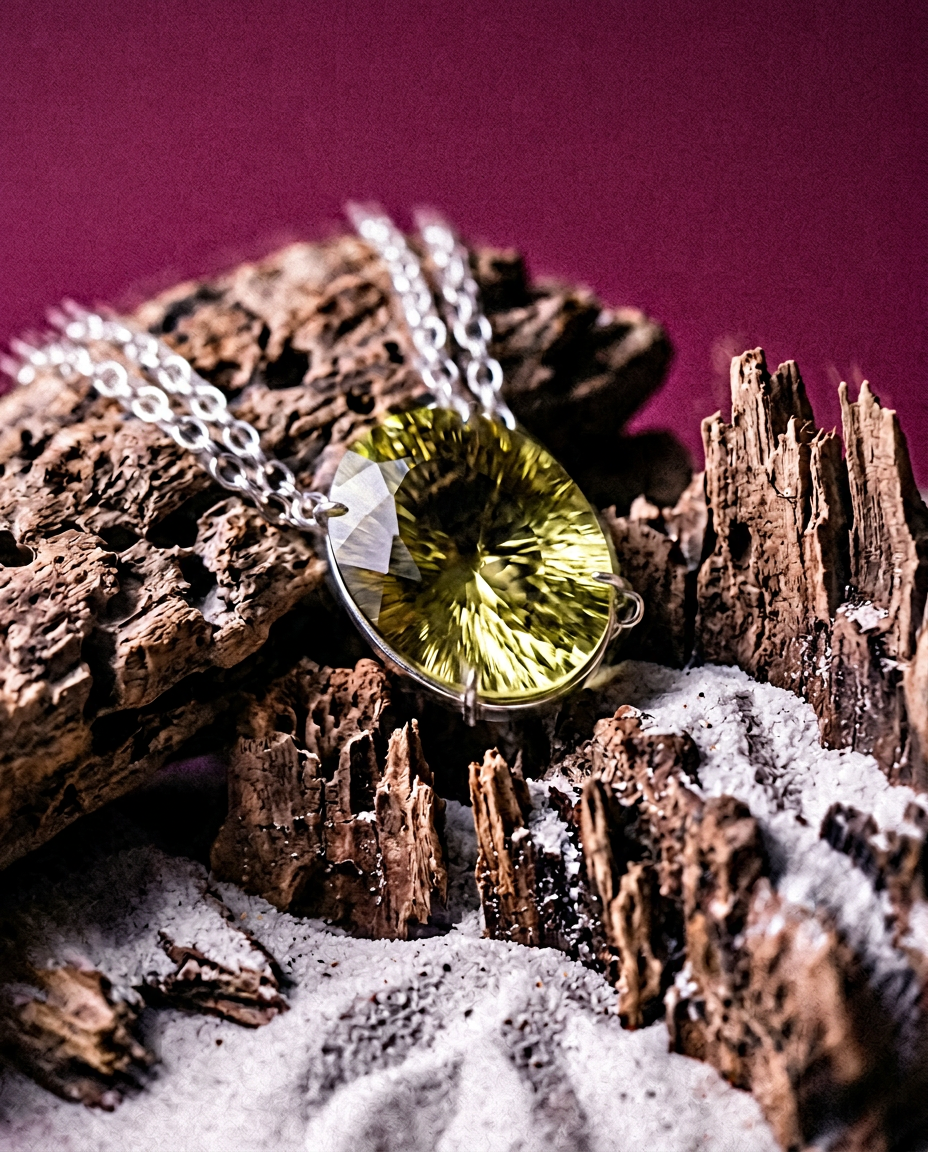 Luxurious 138ct Oval Yellow Phantom Citrine Body Chain Pendant in Sterling Silver by SkyJems Canadian Gem Artisans
