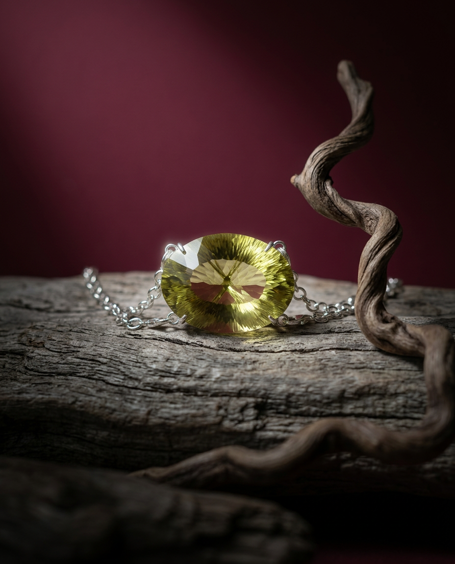 Luxurious 138ct Oval Yellow Phantom Citrine Body Chain Pendant in Sterling Silver by SkyJems Canadian Gem Artisans