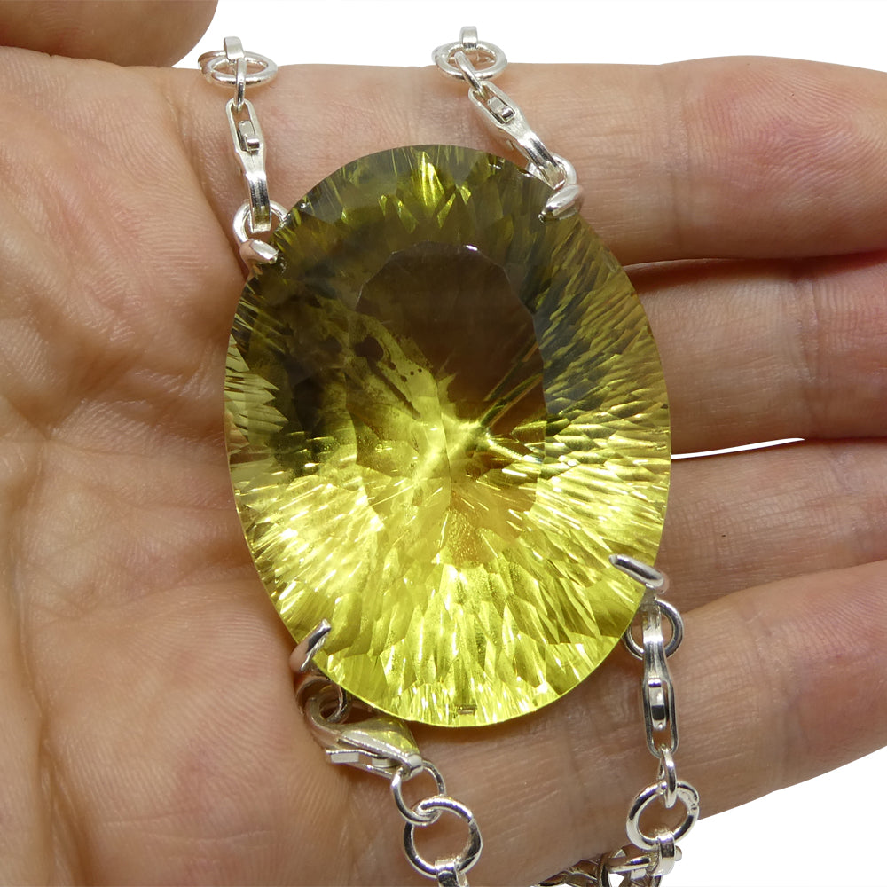 138ct Oval Yellow Phantom Citrine Body Chain Pendant set in Sterling Silver - Skyjems Wholesale Gemstones