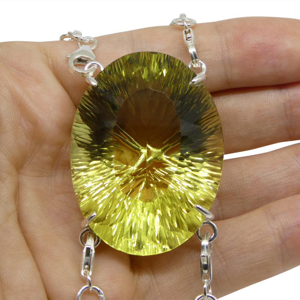 138ct Oval Yellow Phantom Citrine Body Chain Pendant set in Sterling Silver - Skyjems Wholesale Gemstones