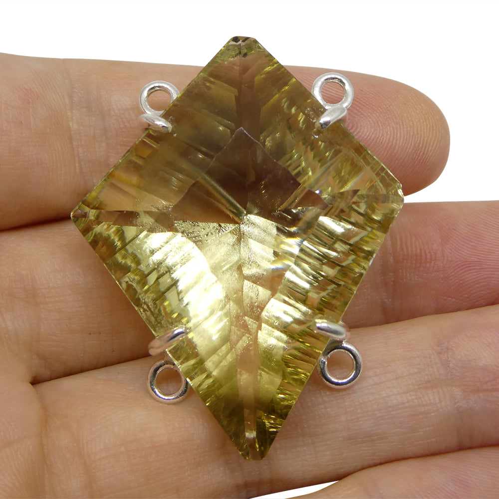 64ct Kite Shape Yellow Phantom Citrine Body Chain Pendant set in Sterling Silver - Skyjems Wholesale Gemstones