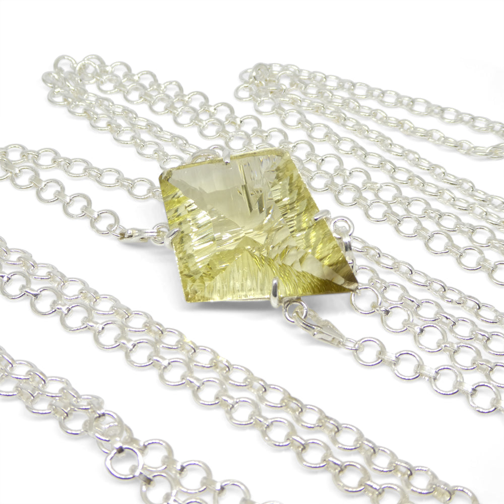 64ct Kite Shape Yellow Phantom Citrine Body Chain Pendant set in Sterling Silver - Skyjems Wholesale Gemstones