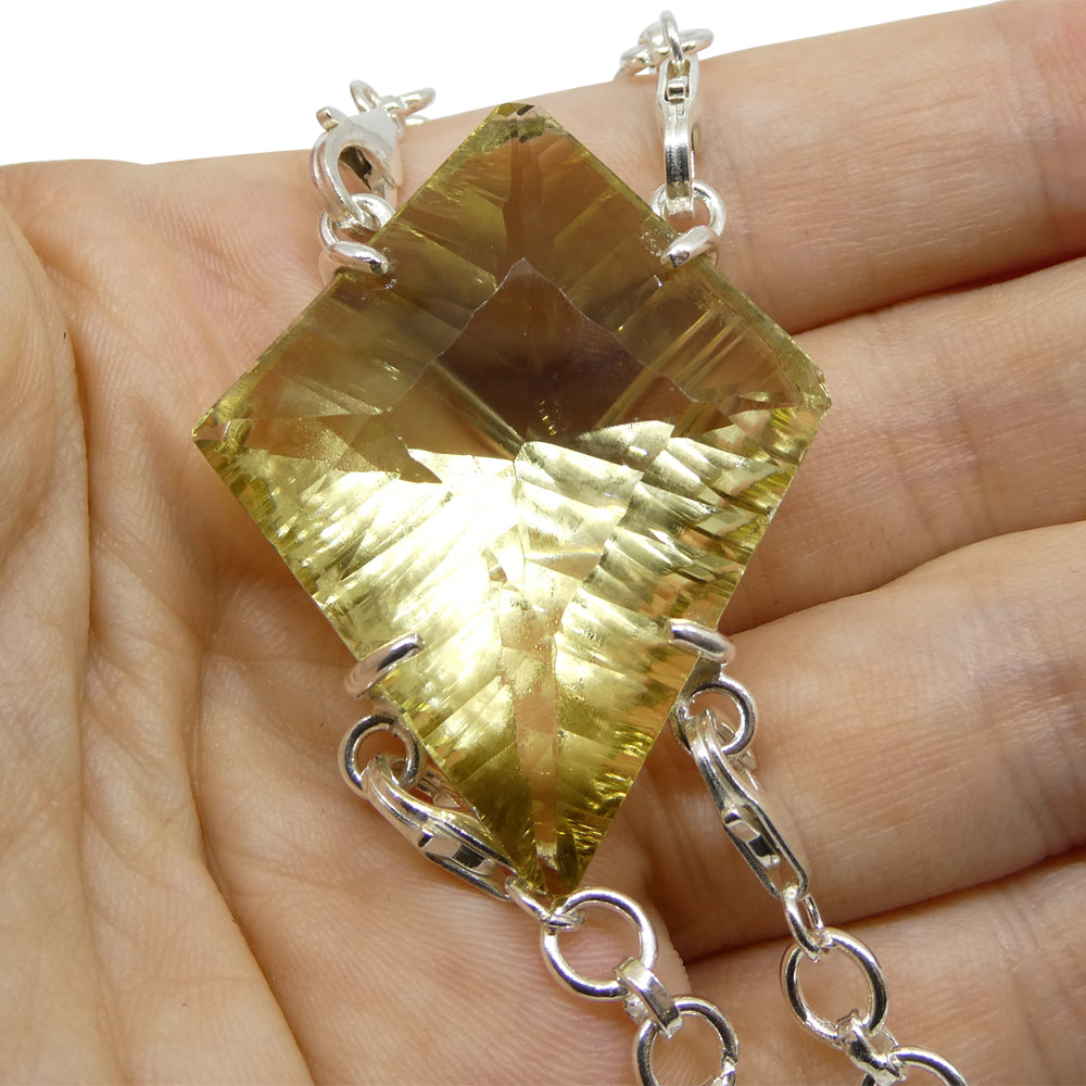 64ct Kite Shape Yellow Phantom Citrine Body Chain Pendant set in Sterling Silver - Skyjems Wholesale Gemstones