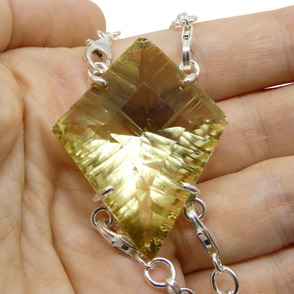 64ct Kite Shape Yellow Phantom Citrine Body Chain Pendant set in Sterling Silver - Skyjems Wholesale Gemstones