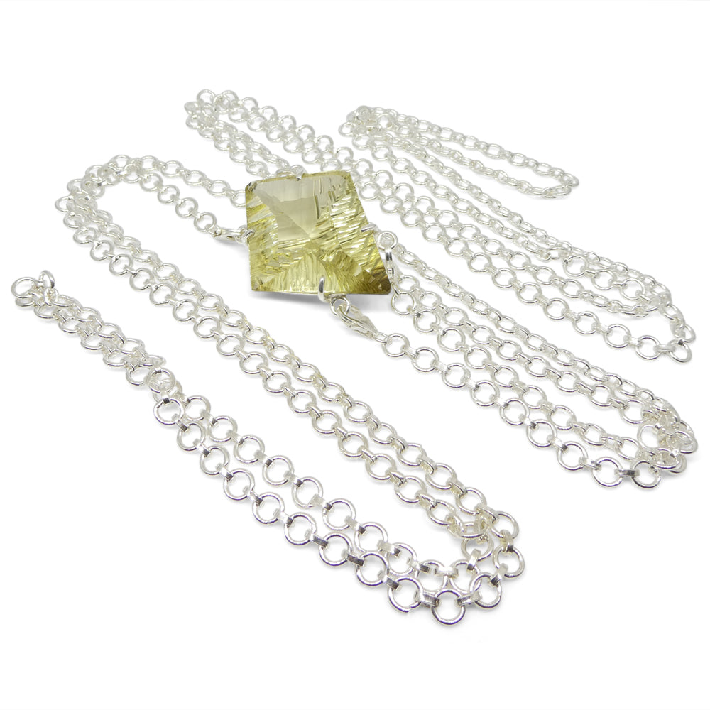 64ct Kite Shape Yellow Phantom Citrine Body Chain Pendant set in Sterling Silver - Skyjems Wholesale Gemstones