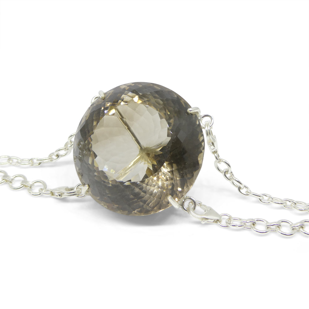 215ct Round Smokey Quartz Body Chain Pendant set in Sterling Silver - Skyjems Wholesale Gemstones