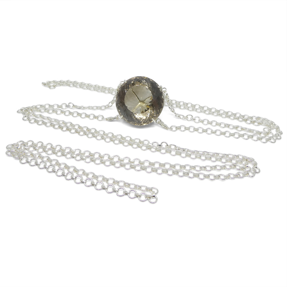 215ct Round Smokey Quartz Body Chain Pendant set in Sterling Silver - Skyjems Wholesale Gemstones