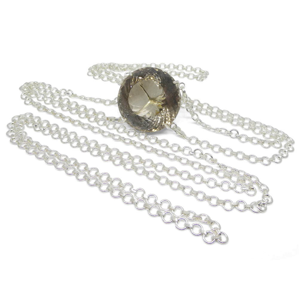 215ct Round Smokey Quartz Body Chain Pendant set in Sterling Silver - Skyjems Wholesale Gemstones