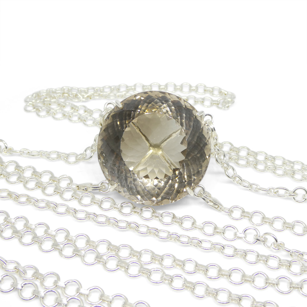 215ct Round Smokey Quartz Body Chain Pendant set in Sterling Silver - Skyjems Wholesale Gemstones