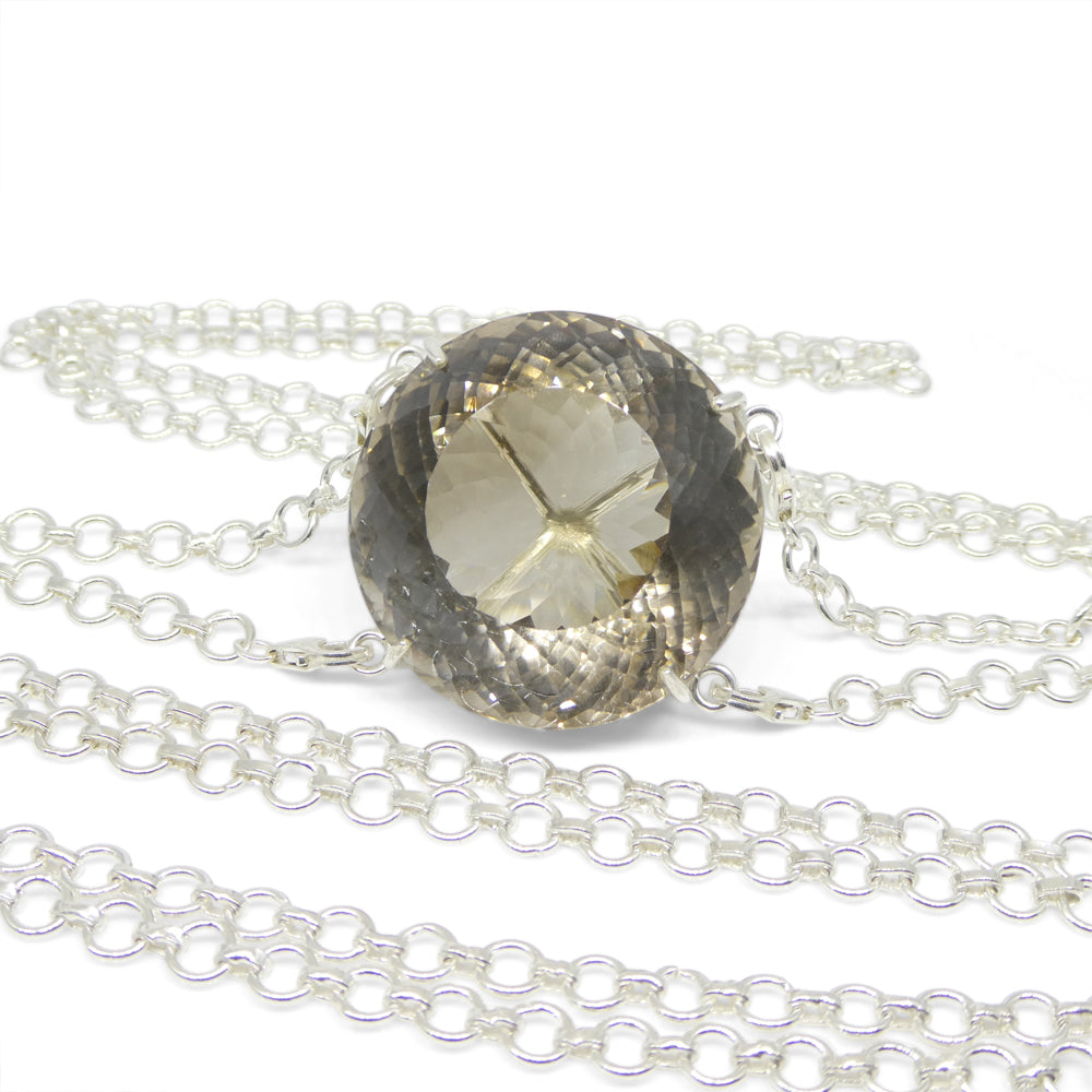 215ct Round Smokey Quartz Body Chain Pendant set in Sterling Silver - Skyjems Wholesale Gemstones