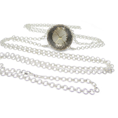 215ct Round Smokey Quartz Body Chain Pendant set in Sterling Silver - Skyjems Wholesale Gemstones