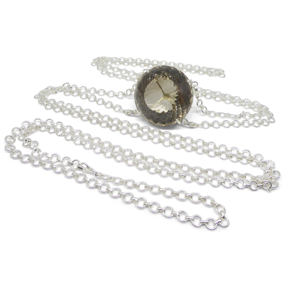 215ct Round Smokey Quartz Body Chain Pendant set in Sterling Silver - Skyjems Wholesale Gemstones