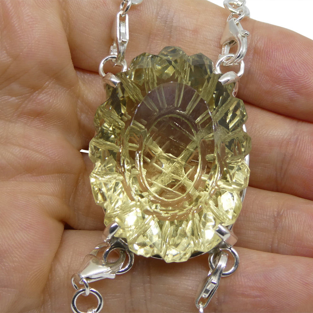 128ct Oval Carving Yellow Citrine Body Chain Pendant set in Sterling Silver - Skyjems Wholesale Gemstones