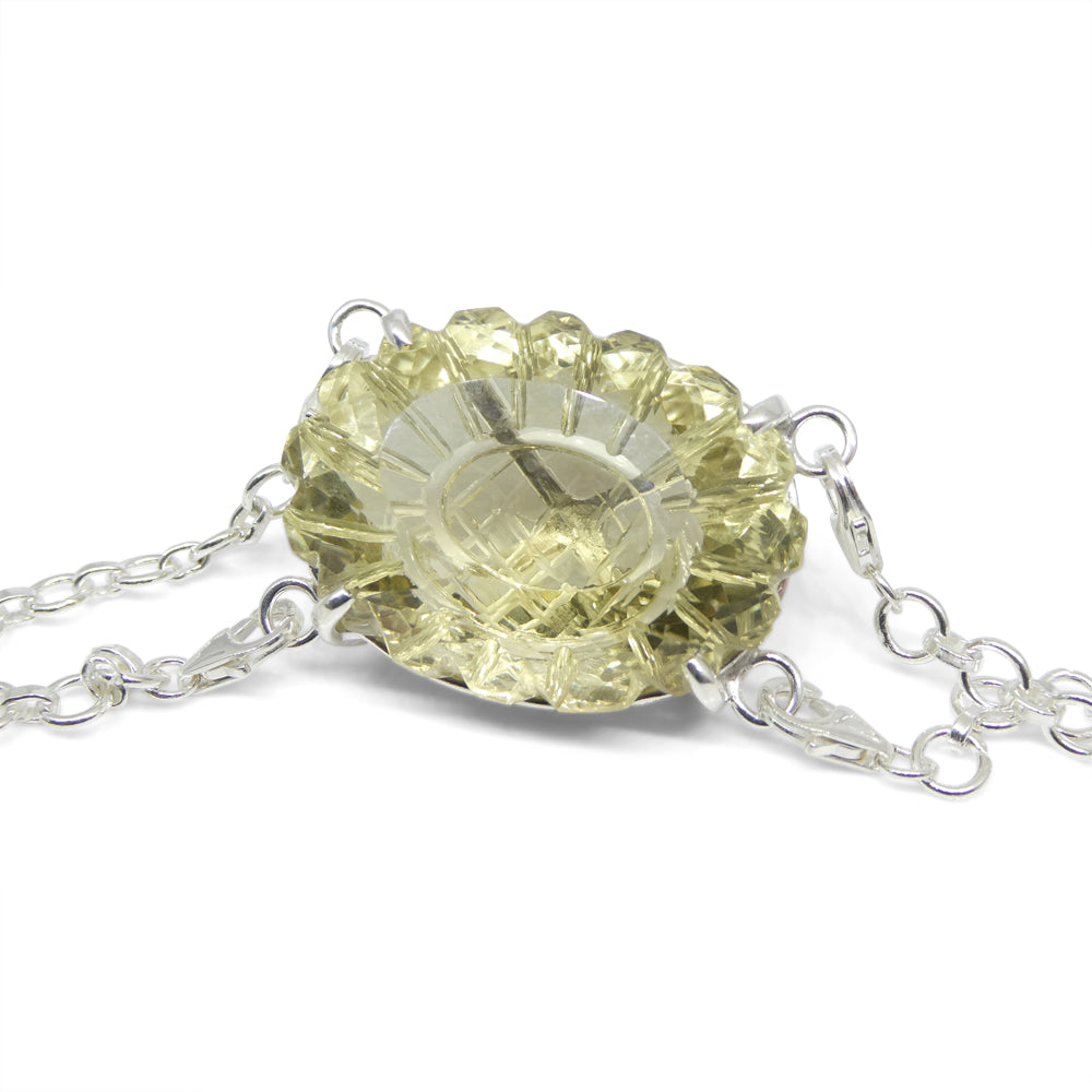 128ct Oval Carving Yellow Citrine Body Chain Pendant set in Sterling Silver - Skyjems Wholesale Gemstones