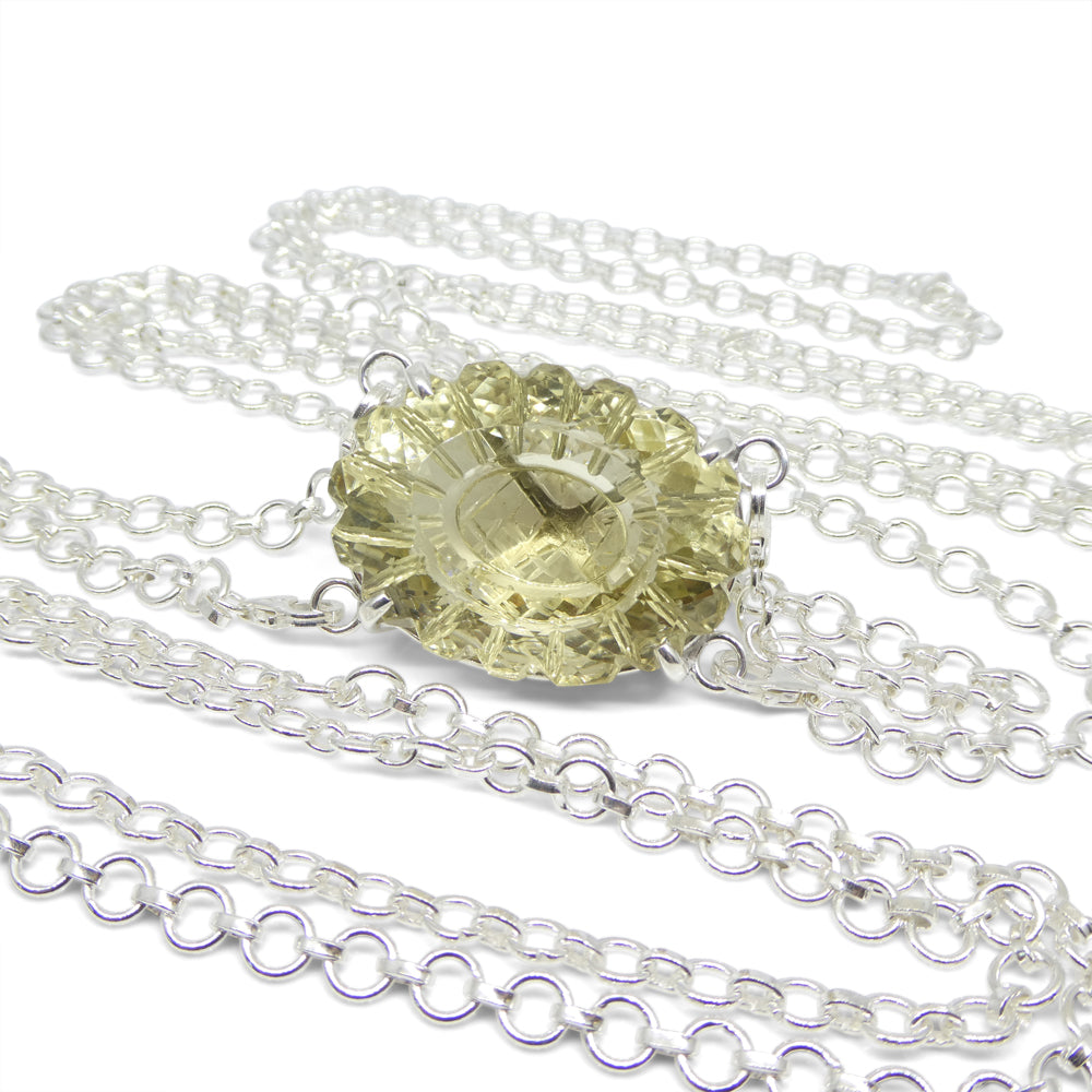 128ct Oval Carving Yellow Citrine Body Chain Pendant set in Sterling Silver - Skyjems Wholesale Gemstones