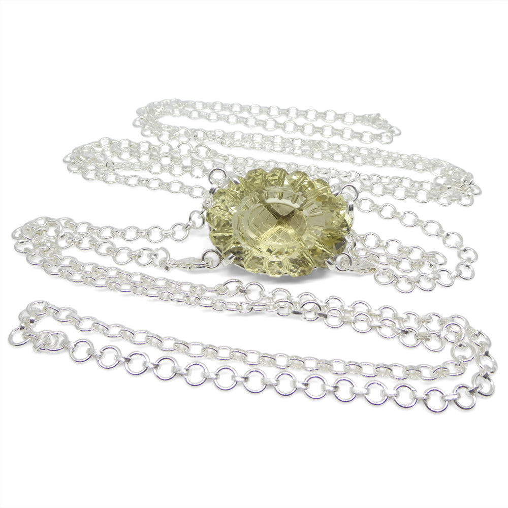 128ct Oval Carving Yellow Citrine Body Chain Pendant set in Sterling Silver - Skyjems Wholesale Gemstones