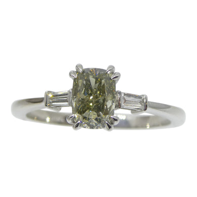 1.07ct Yellowish Green Fancy Diamond Cushion Engagement Ring set in 18k White Gold, GIA Certified - Skyjems Wholesale Gemstones