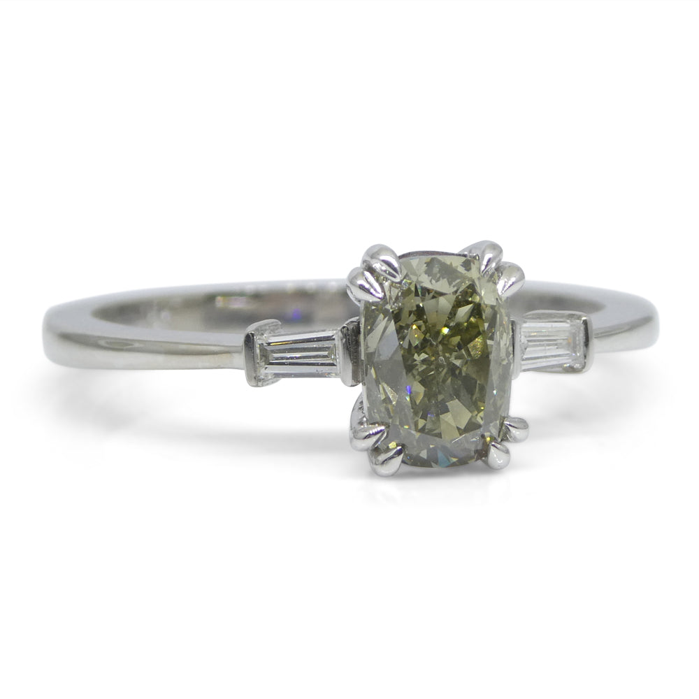 1.07ct Yellowish Green Fancy Diamond Cushion Engagement Ring set in 18k White Gold, GIA Certified - Skyjems Wholesale Gemstones