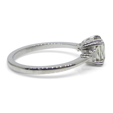 1.07ct Yellowish Green Fancy Diamond Cushion Engagement Ring set in 18k White Gold, GIA Certified