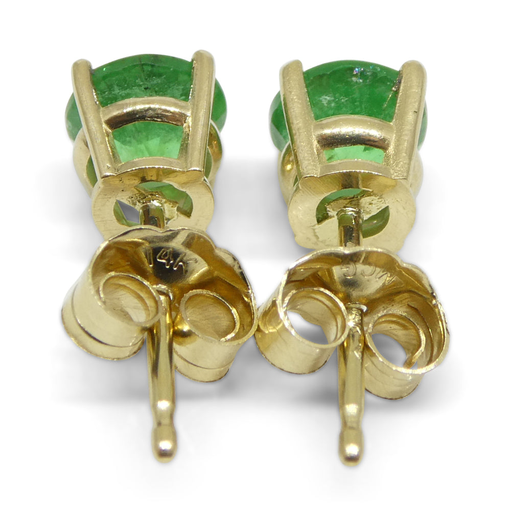 0.87ct Round Green Emerald Stud Earrings set in 14k Yellow Gold - Skyjems Wholesale Gemstones