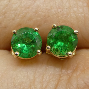 1.07ct Round Green Emerald Stud Earrings set in 14k Yellow Gold - Skyjems Wholesale Gemstones