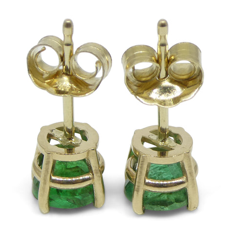 1.07ct Round Green Emerald Stud Earrings set in 14k Yellow Gold