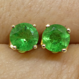 0.87ct Round Green Emerald Stud Earrings set in 14k Yellow Gold - Skyjems Wholesale Gemstones