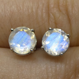 1.46ct Round Rainbow Moonstone Stud Earrings set in 14k White Gold - Skyjems Wholesale Gemstones