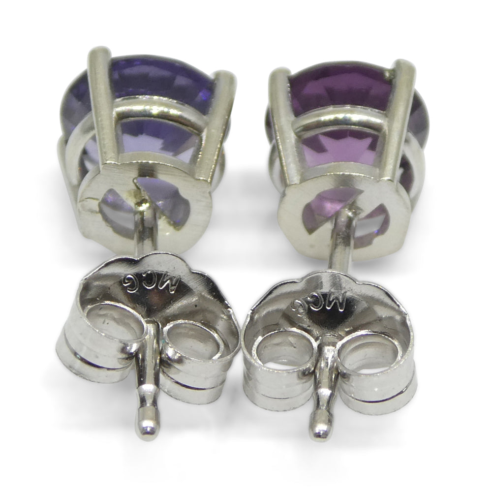 1.24ct Round Purple/Violet Spinel Stud Earrings set in 14k White Gold - Skyjems Wholesale Gemstones