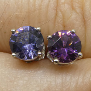 1.24ct Round Purple/Violet Spinel Stud Earrings set in 14k White Gold