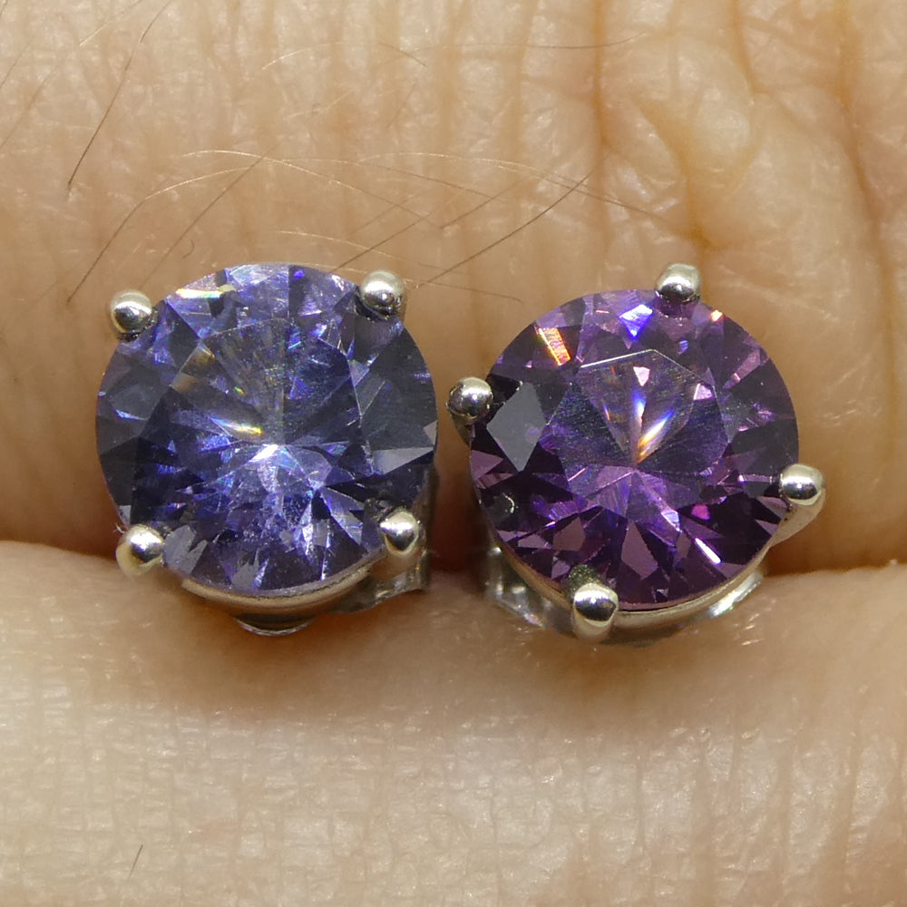 1.24ct Round Purple/Violet Spinel Stud Earrings set in 14k White Gold - Skyjems Wholesale Gemstones