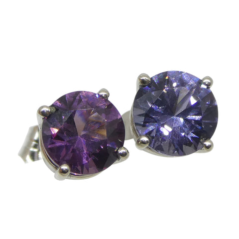 1.24ct Round Purple/Violet Spinel Stud Earrings set in 14k White Gold