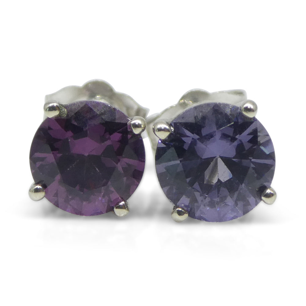 1.24ct Round Purple/Violet Spinel Stud Earrings set in 14k White Gold - Skyjems Wholesale Gemstones