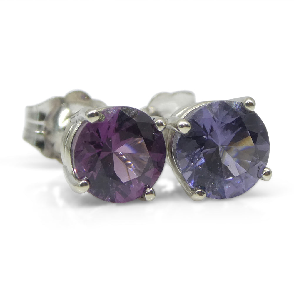 1.24ct Round Purple/Violet Spinel Stud Earrings set in 14k White Gold - Skyjems Wholesale Gemstones