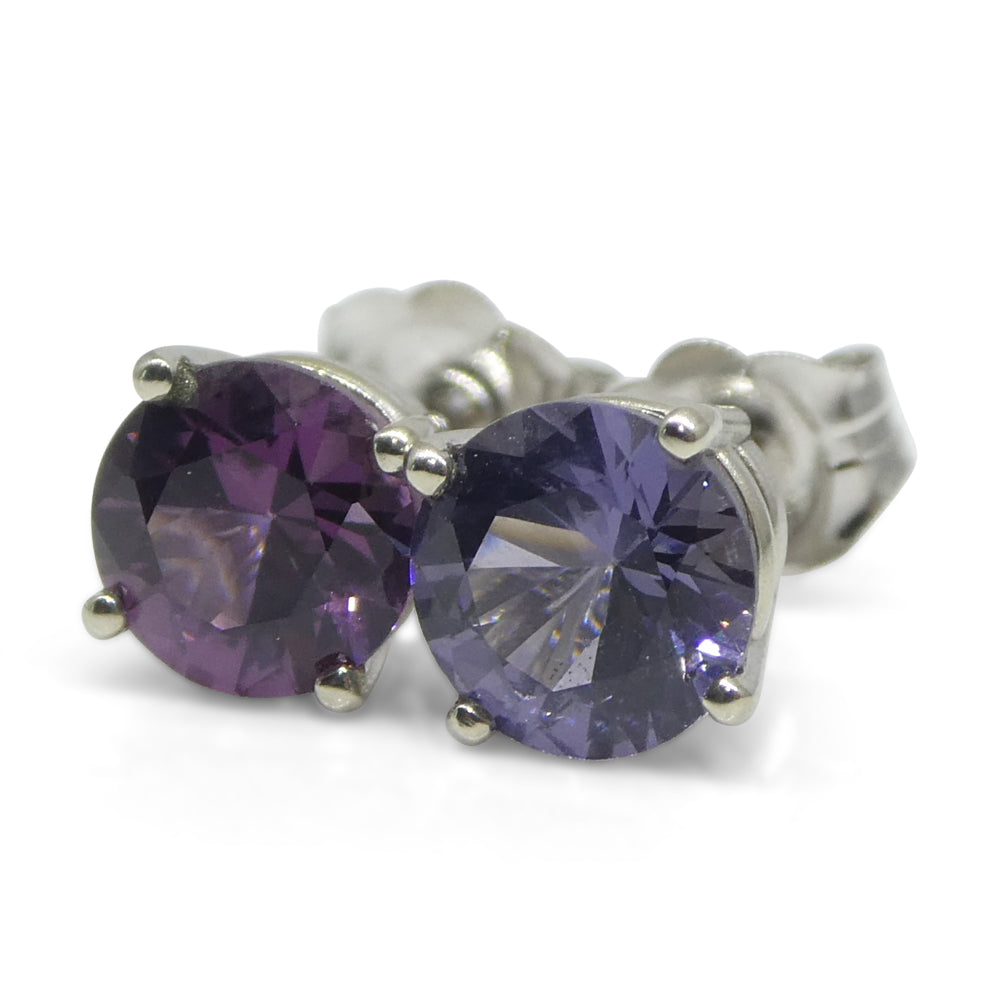 1.24ct Round Purple/Violet Spinel Stud Earrings set in 14k White Gold - Skyjems Wholesale Gemstones