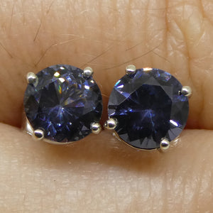 1.27ct Round Violetish Blue Spinel Stud Earrings set in 14k White Gold - Skyjems Wholesale Gemstones