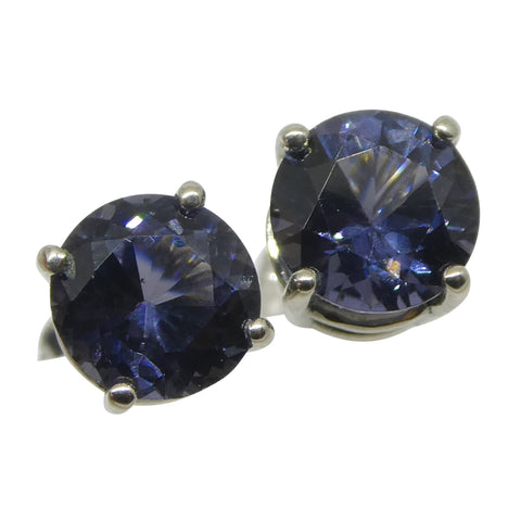 1.27ct Round Violetish Blue Spinel Stud Earrings set in 14k White Gold