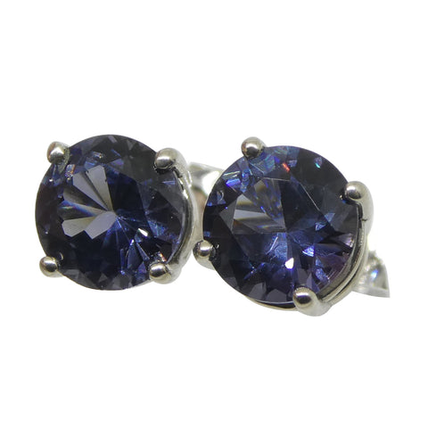 1.27ct Round Violetish Blue Spinel Stud Earrings set in 14k White Gold