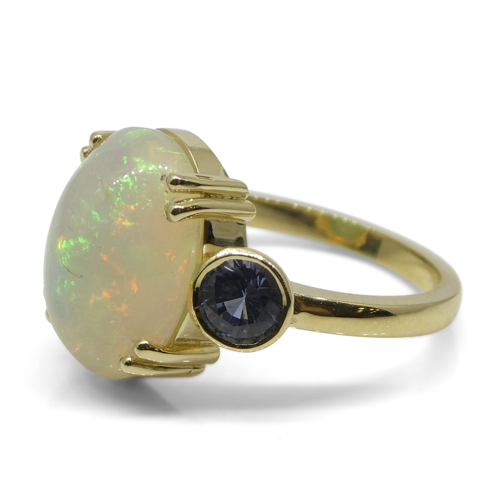 3.31ct Opal, Blue Sapphire Cocktail or Engagement Ring set in 14k Yellow Gold - Skyjems Wholesale Gemstones