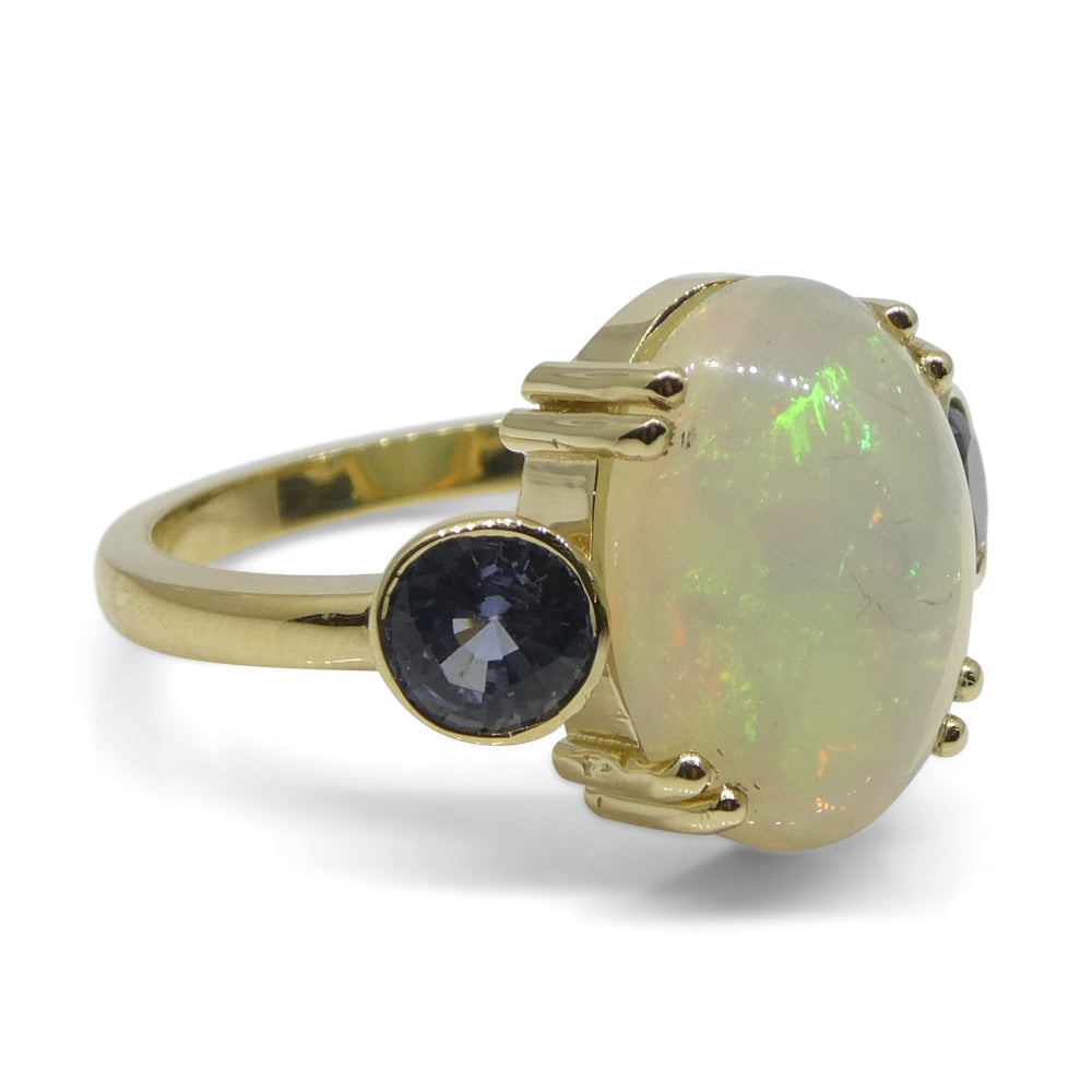 3.31ct Opal, Blue Sapphire Cocktail or Engagement Ring set in 14k Yellow Gold - Skyjems Wholesale Gemstones